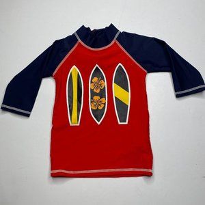 Vaenait little boy's size small navy and red 3/4 sleeve rash guard with zipper.